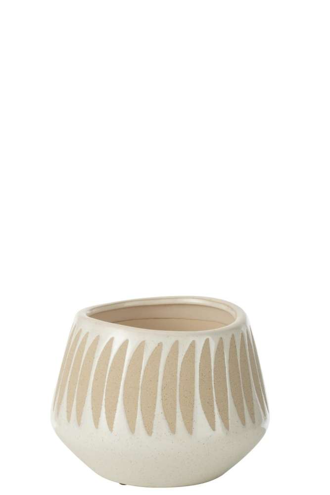 FLOWERPOT KAI STONEWARE BEIGE/WHITE LARGE