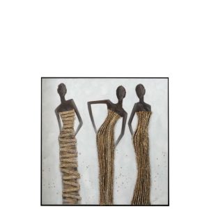 WALL DECORATION 3 AFRICAN WOMEN CANVAS/PAINT/ROPE MIX