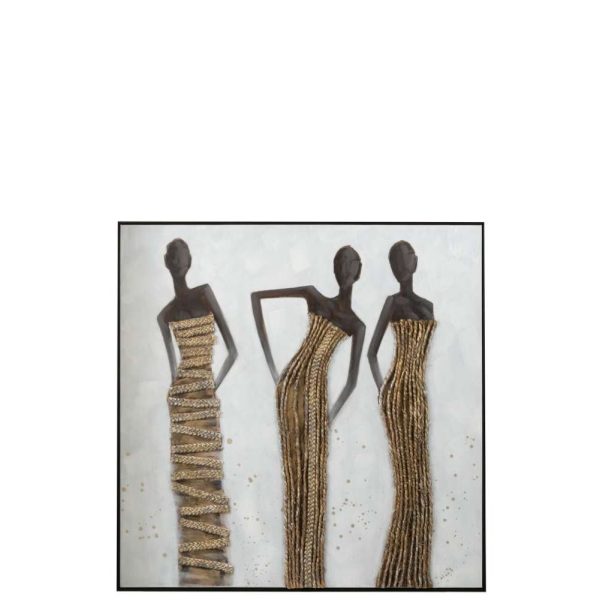 WALL DECORATION 3 AFRICAN WOMEN CANVAS/PAINT/ROPE MIX