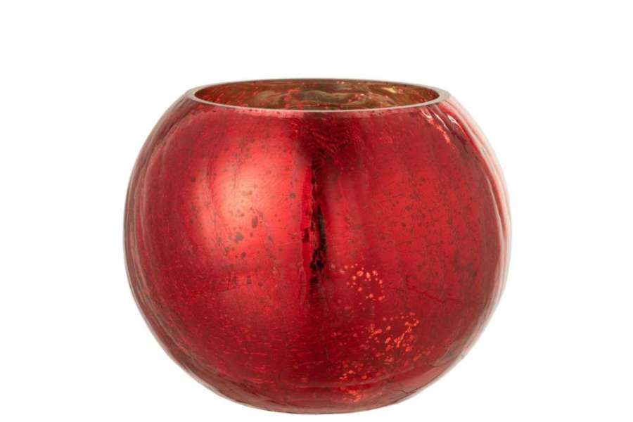 HURRICANE LIGHT BALL CRAQUELURE GLASS PEARL EFFECT RED LARGE