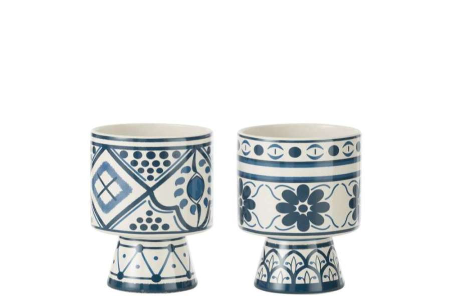 FLOWERPOT MYKONOS  CERAMIC BLUE MEDIUM ASSORTMENT OF 2