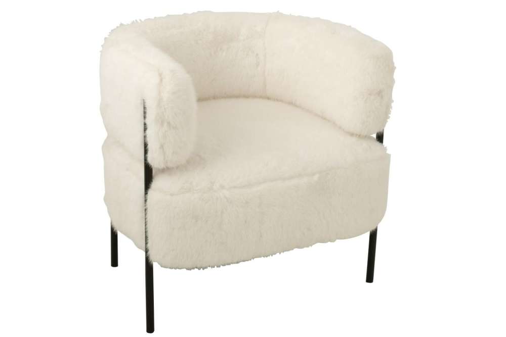 ARMCHAIR FUR WITH METAL LEGS WOOD WHITE