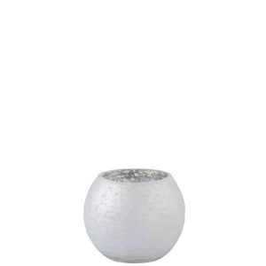 HURRICANE BALL CRACKLE GLASS MAT/SHINY SILVER SMALL