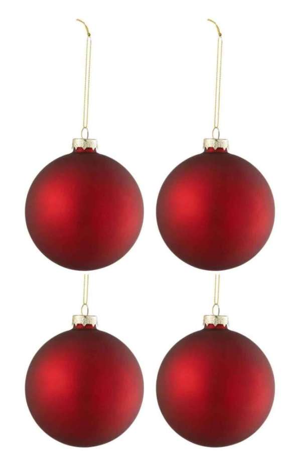 BOX OF 4 CHRISTMAS BAUBLES REGULAR GLASS MATTE RED MEDIUM