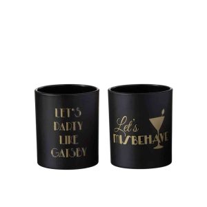 TEALIGHT HOLDER GATSBY GLASS MATT BLACK/GOLD ASSORTMENT OF 2