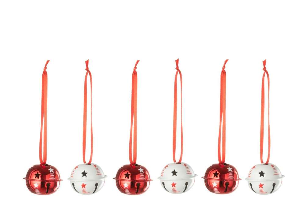 BOX OF 6 HANGER BELL PLASTIC CHRISTMAS RED/WHITE