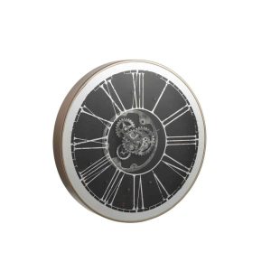 CLOCK ROUND+LED MECHANICS MIRROR SILVER/CHAMPAGNE
