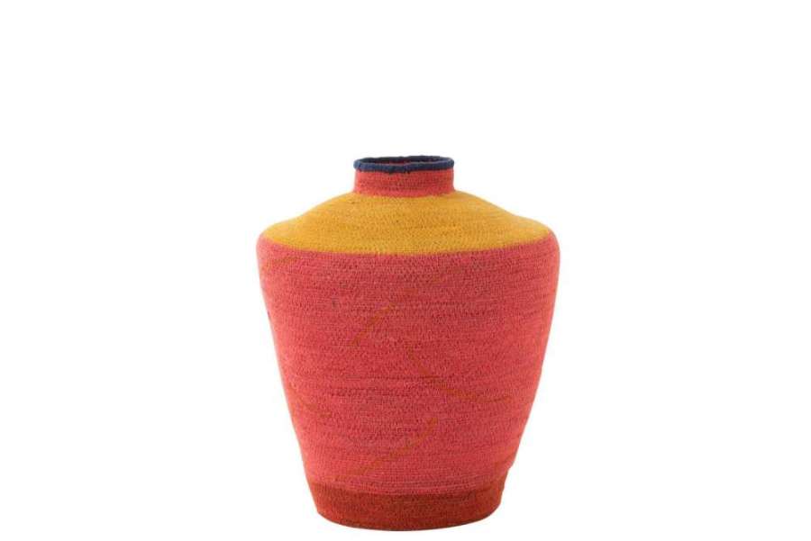 VASE LARGE STRIPES/CURVES SEAGRASS PINK/YELLOW