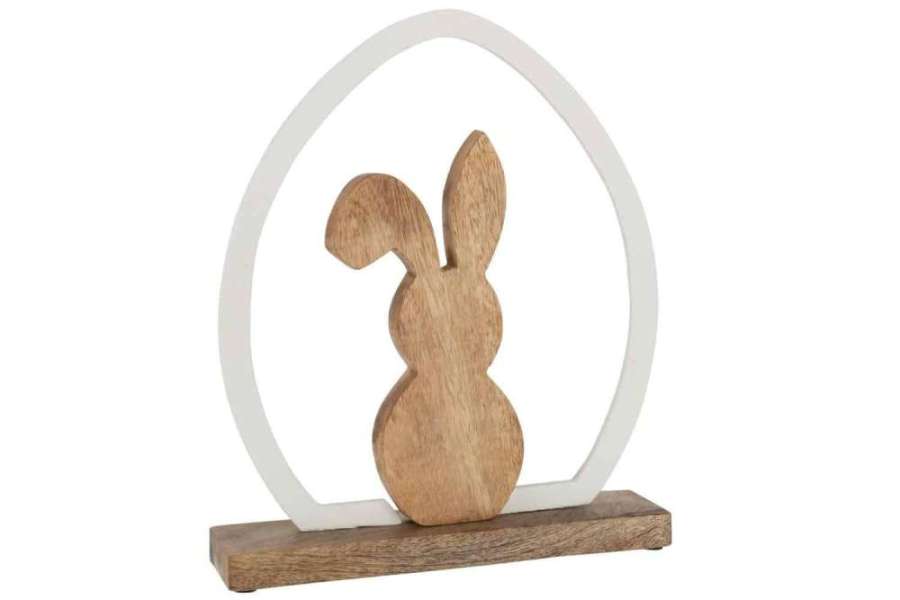 RABBIT SILHOUETTE EGG MANGO WOOD/IRON WHITE NATURAL