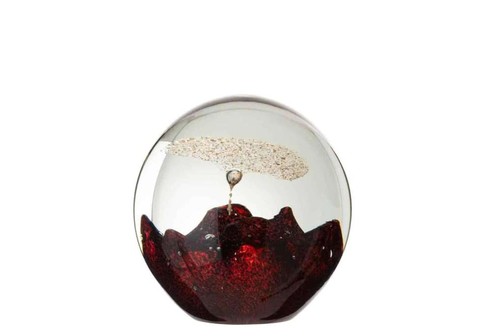 PAPERWEIGHT BUBBLE GLASS RED/GOLD LARGE