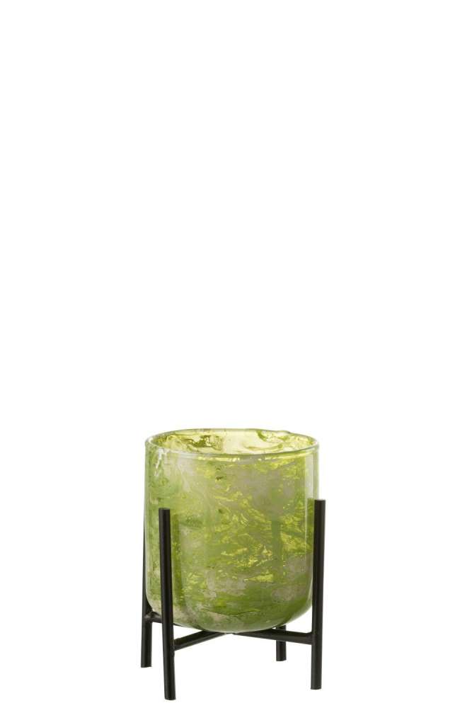 HURRICANE STAND GLASS/IRON MARBLE GREEN SMALL