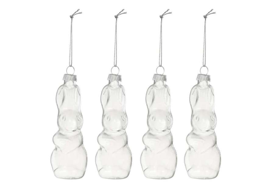 BOX OF 4 RABBIT HANGER GLASS TRANSPARENT