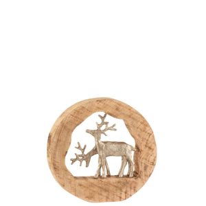FIGURE REINDEER COUPLE ALUMINIUM/MANGO WOOD NATURAL/SILVER
