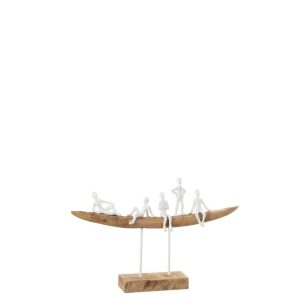 PEOPLE ON BENCH WOOD METAL WHITE NATURAL SMALL