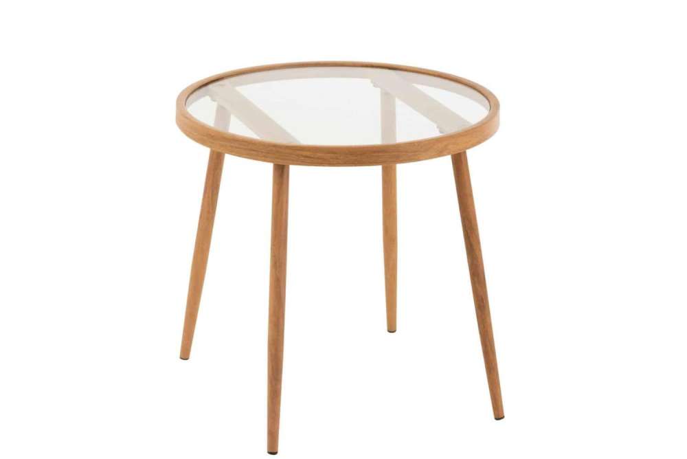 SIDE TABLE ROUND METAL/GLASS NATURAL