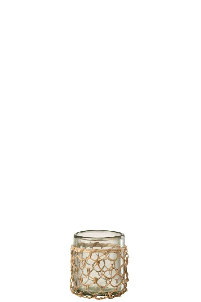 TEALIGHT HOLDER KNITTING GLASS/CANE TRANSPARENT SMALL