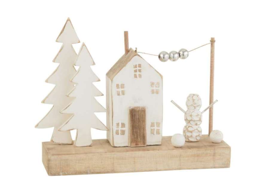 DECORATION HOUSE TREE PEARLS WOOD NATURAL/WHITE