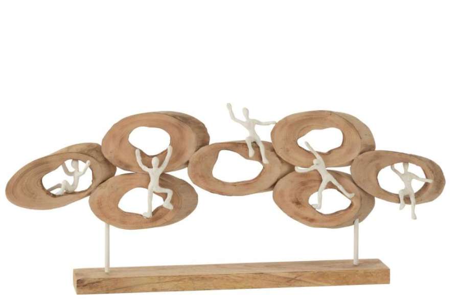 FIGURES 5 IN RING ON STAND MANGO WOOD NATURAL