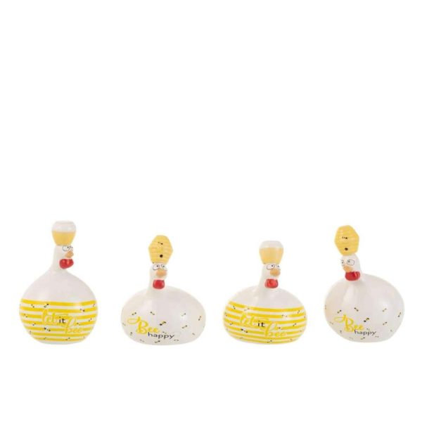 CHICKEN BEE HAPPY/HONEY CERAMIC WHITE/YELLOW SMALL ASSORTMENT OF 4