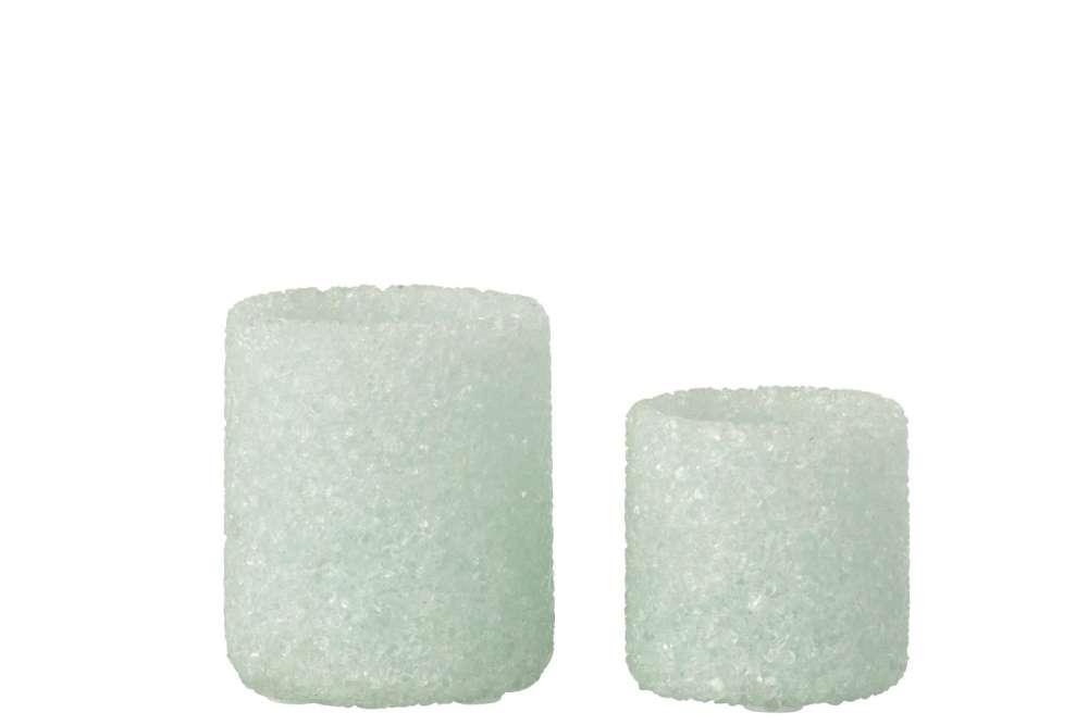 SET OF 2 TEALIGHT HOLDER STONE GLASS WHITE