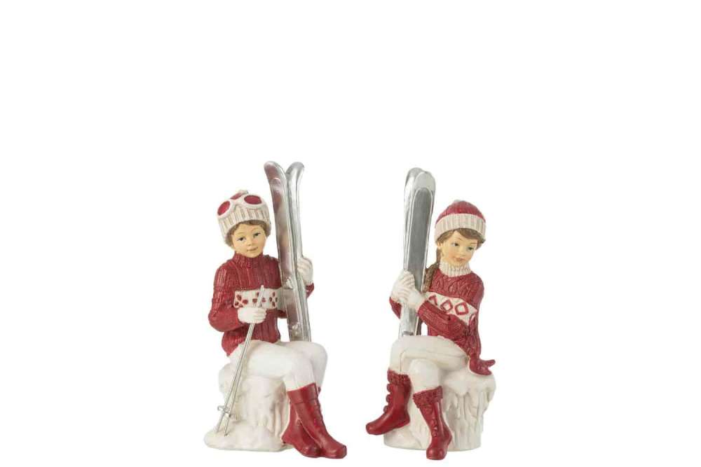 GIRL AND BOY SKI SITTING WHITE/RED ASSORTMENT OF 2