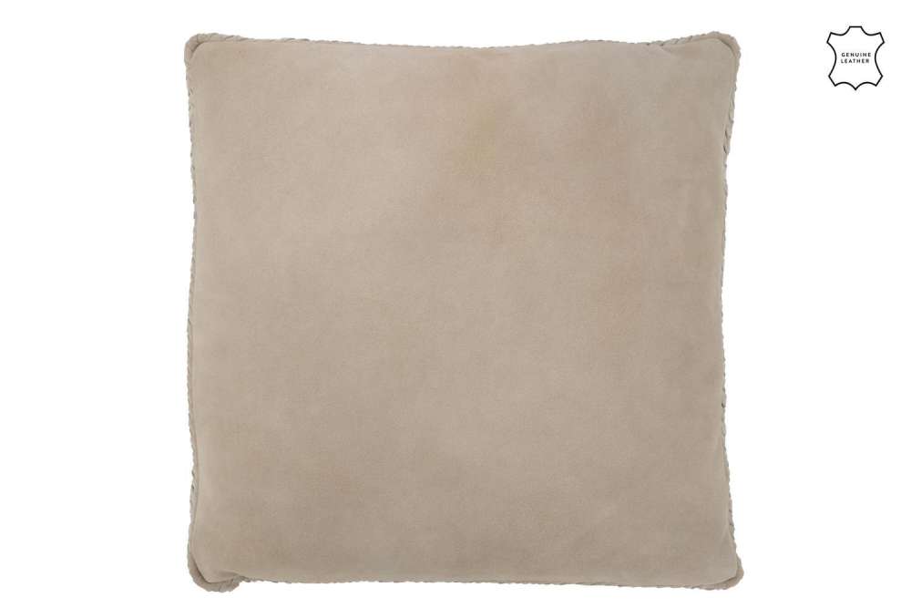 CUSHION WOVEN LEATHER GREY