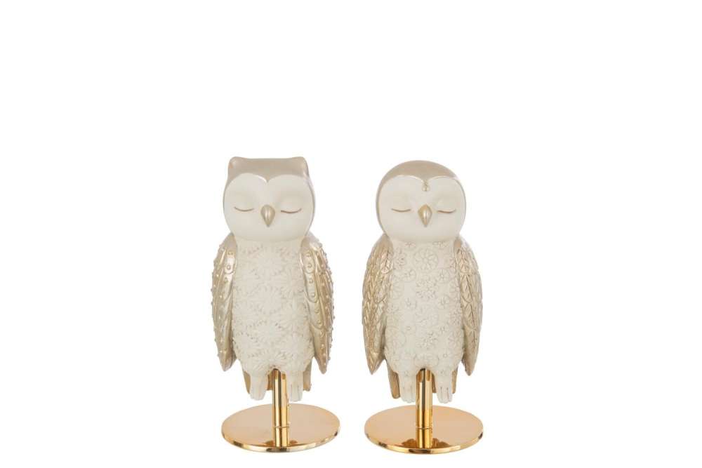 OWL ON BASE EYES CLOSED LIMEPOWDER WHITE/GOLD COLORED ASSORTMENT OF 2