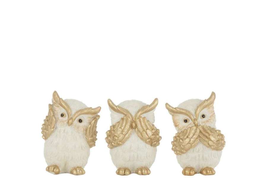 OWL SEE/HEAR/SPEAK RESIN GOLD SMALL ASSORTMENT OF 3