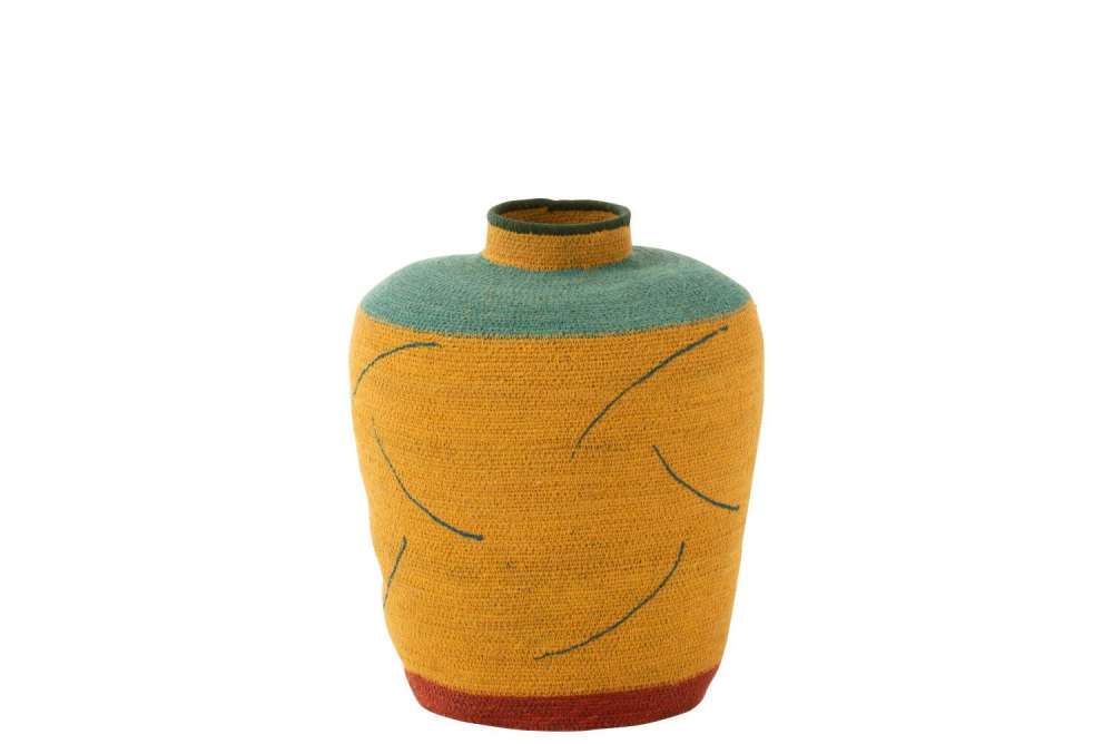 VASE LARGE STRIPES+CURVES SEAGRASS YELLOW/BLUE