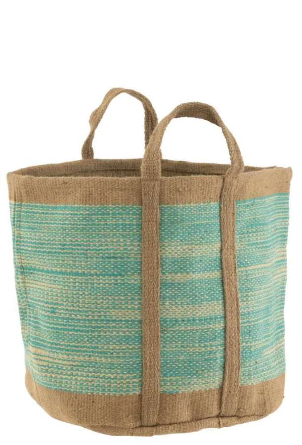BASKET ROUND WITH HANDLES JUTE NATURAL/AZURE