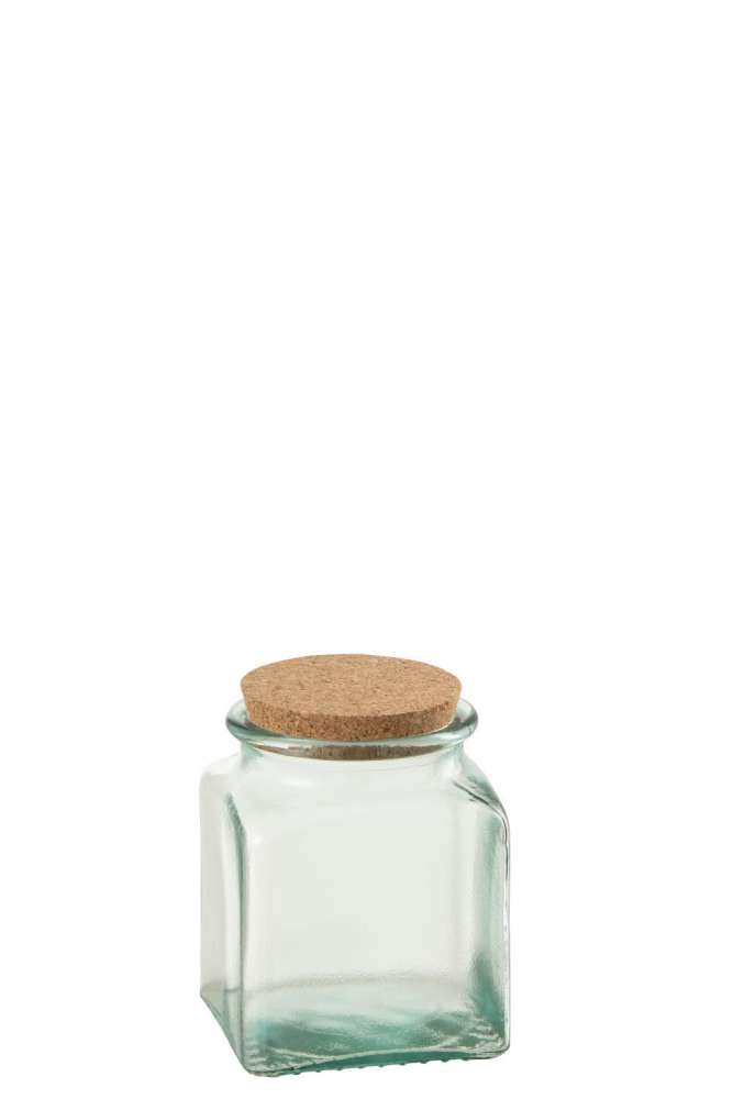 STORAGE JAR SQUARE CORK RECYCLED GLASS