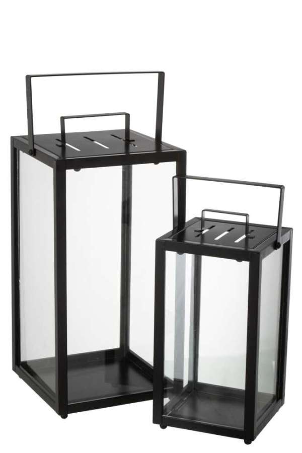 SET OF 2 LANTERN RECTANGULAR ALO IRON/GLASS BLACK