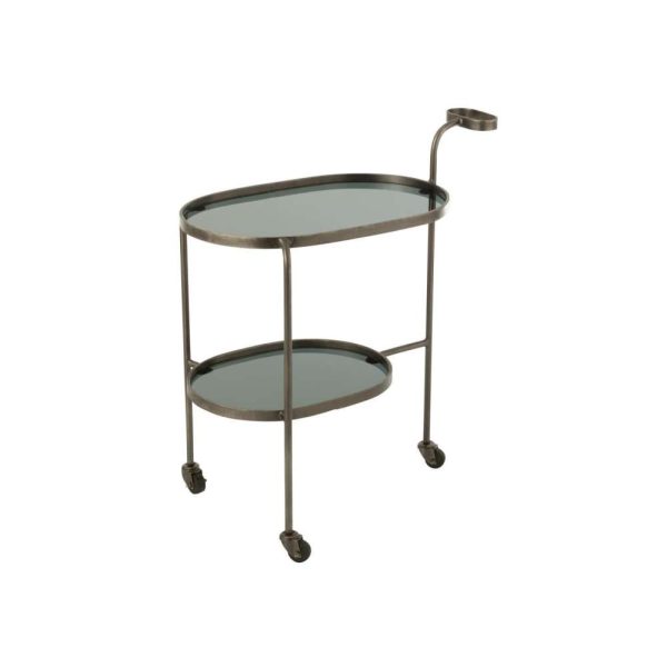 DESSERT TROLLEY OVALE 2 LEVELS IRON/GLASS GREY