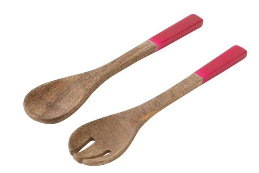 SET OF 2 SALAD SERVER MANGO WOOD PINK/NATURAL