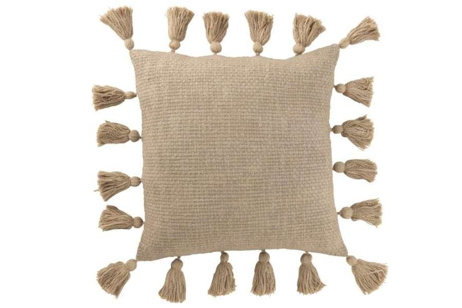 CUSHION WOVEN TASSELS COTTON TAUPE