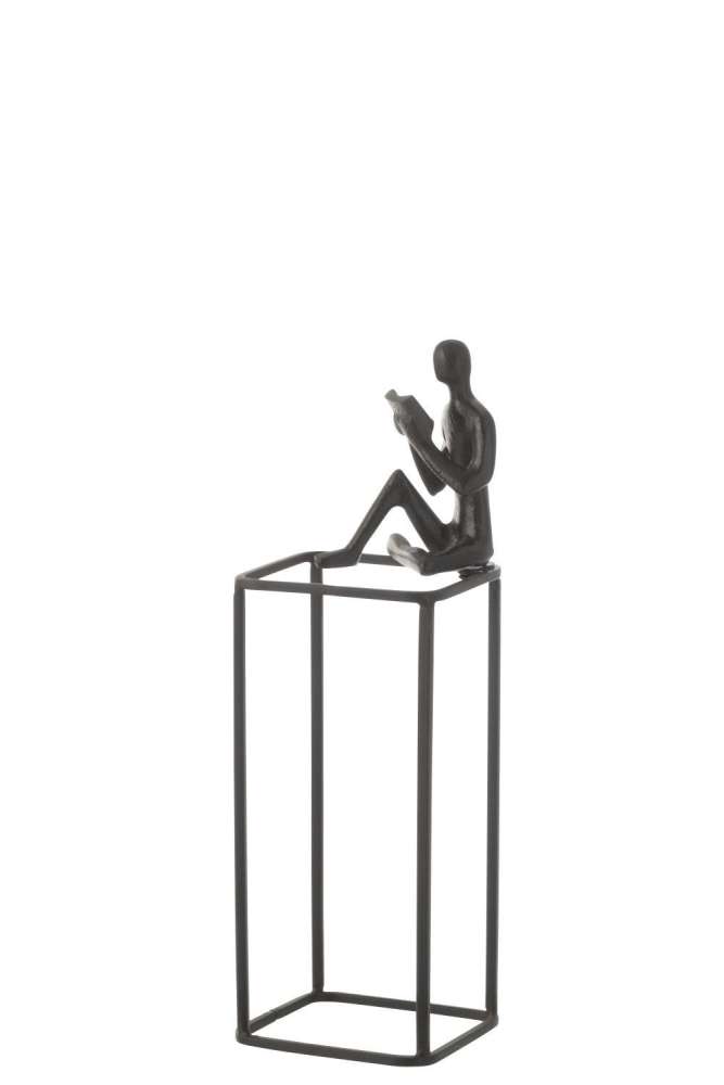 FIGURE BOOK ON CUBE ALUMINIUM BLACK