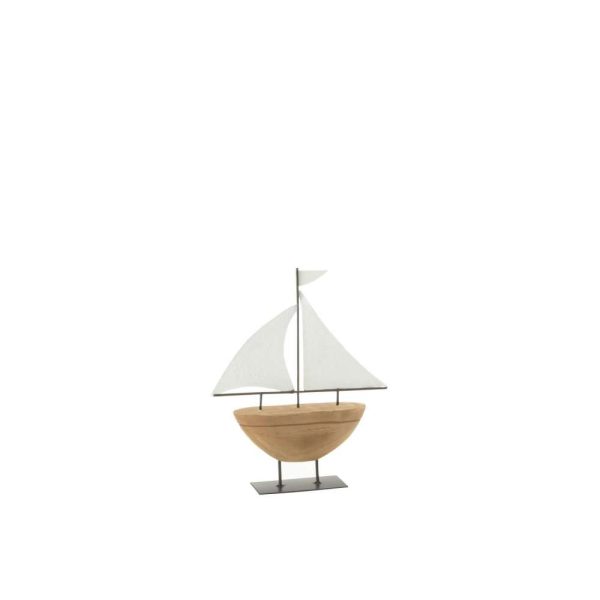 BOAT ON STAND PAULOWNIA/METAL NATURAL/WHITE SMALL