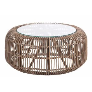 TABLE ROUND RATTAN/GLASS NATURAL