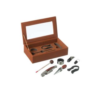 BOX 6 WINE ACCESSORIES FAKE LEATHER COGNAC