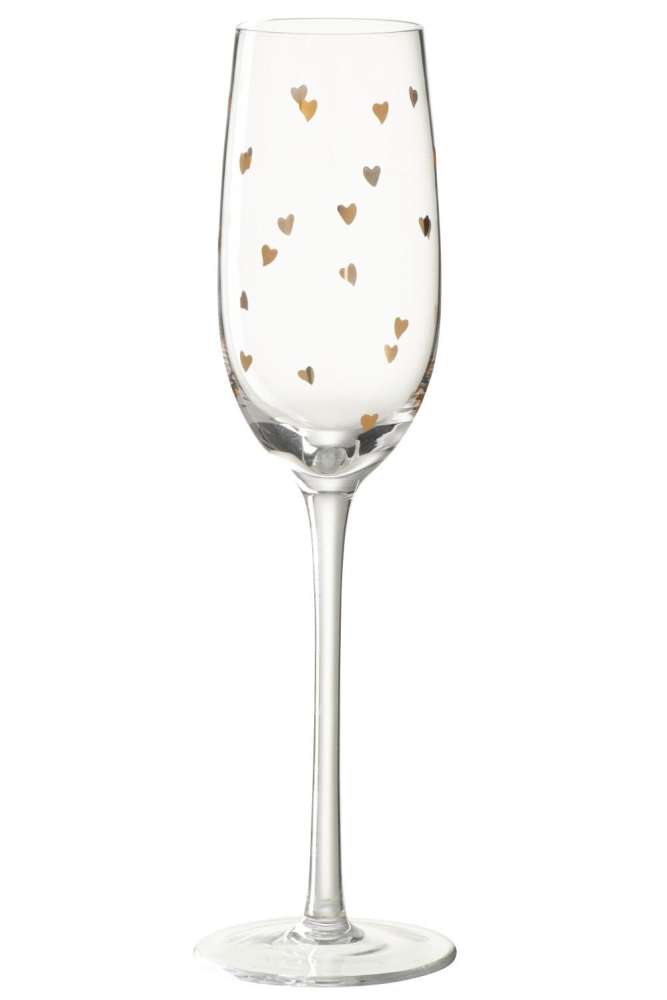 CHAMPAGNE GLASS HEART GLASS TRANSPARENT/GOLD