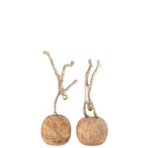 FIGURE STANDING ON FOOT ALUMINIUM/MANGO WOOD NATURAL/SILVER ASSORTMENT OF 2