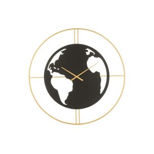 CLOCK WORLD MAP HOLES METAL BLACK/GOLD LARGE