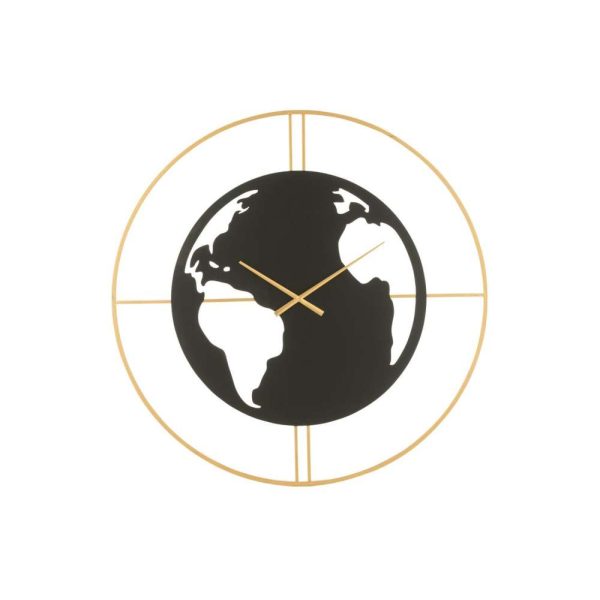CLOCK WORLD MAP HOLES METAL BLACK/GOLD LARGE