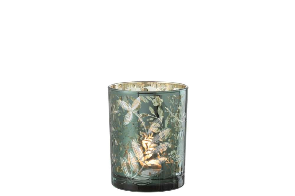 HURRICANE LEAVES GLASS GREEN/ANTIQUE GOLD MEDIUM