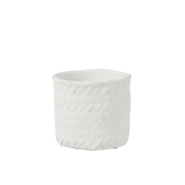 FLOWERPOT WOVEN IMITATION CEMENT WHITE LARGE
