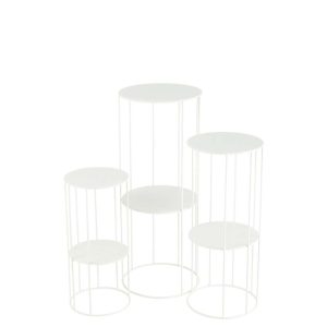 SET OF 3 FLOWER STANDS METAL WHITE