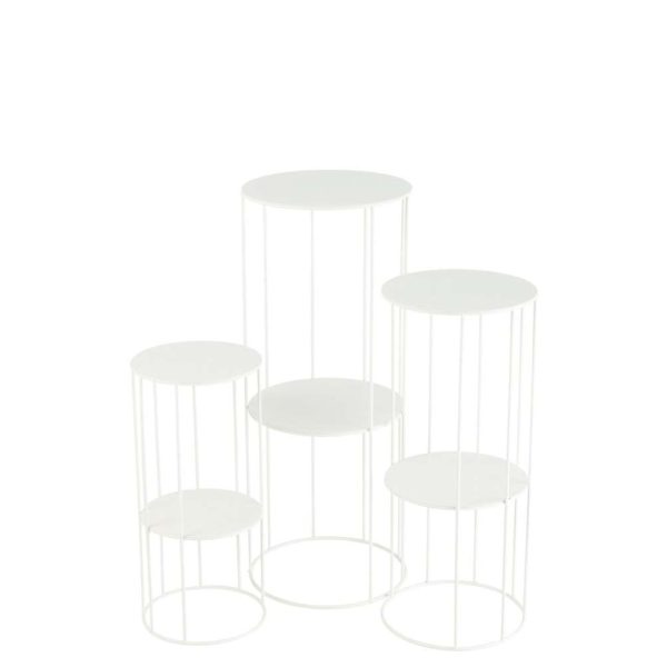 SET OF 3 FLOWER STANDS METAL WHITE