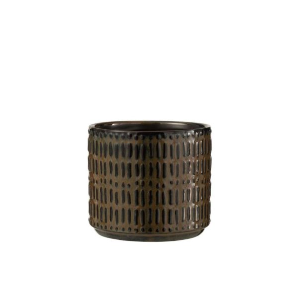 FLOWERPOT STRIPE CERAMIC BLACK/BROWN LARGE