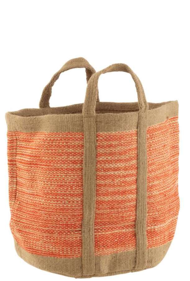 BASKET ROUND WITH HANDLES JUTE NATURAL/ORANGE