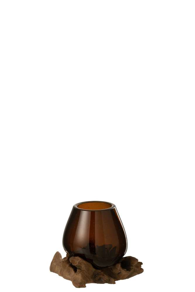 VASE ON FOOT GAMAL WOOD/RECYCLED GLASS NATURAL/BROWN MEDIUM